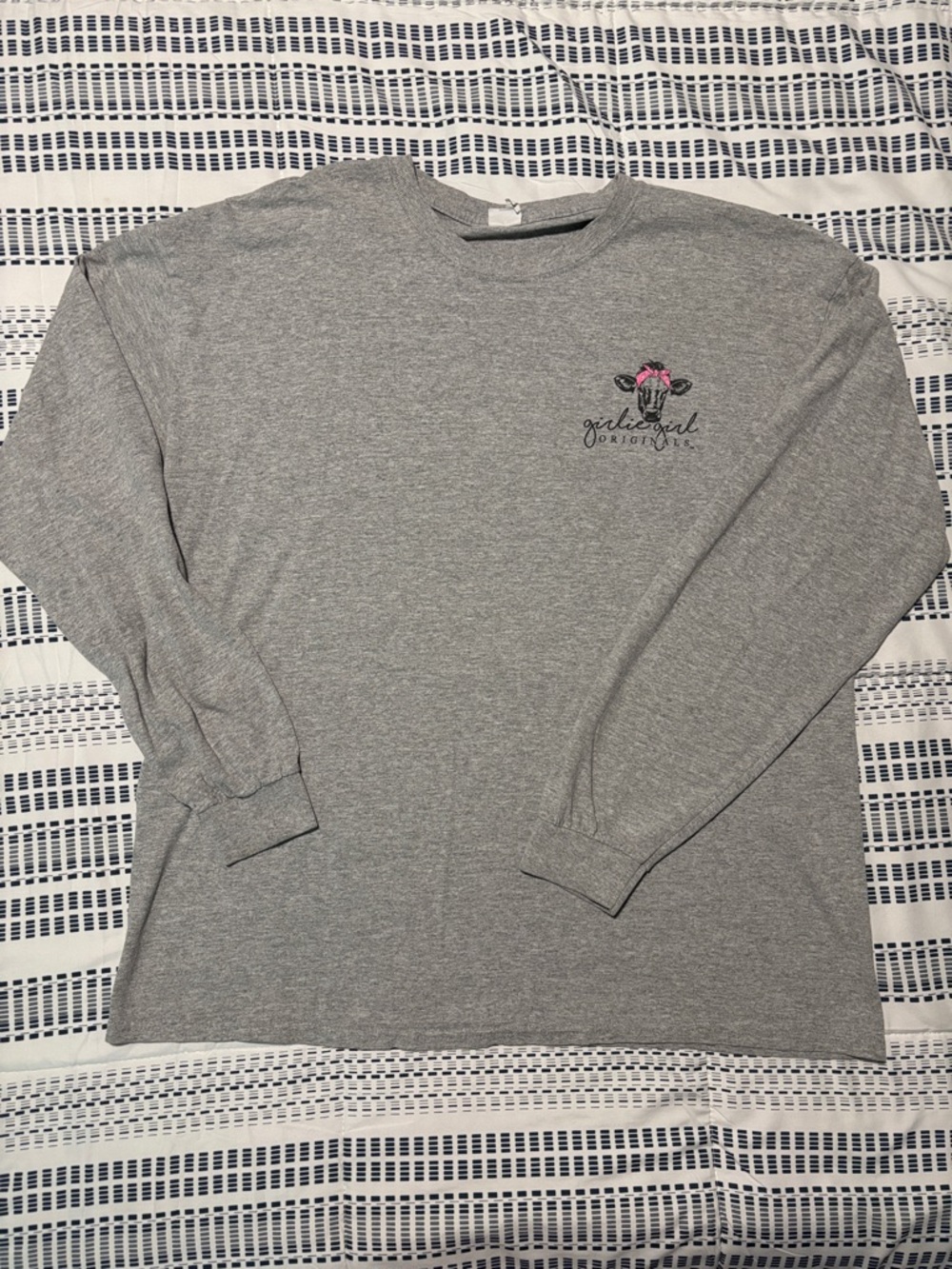 Women's Gray Long Sleeve Tee with Pink Accent